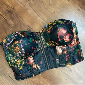 Strapless pleather floral crop top
